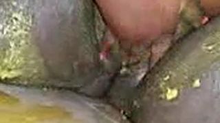 Fat black girl masturbating with poop