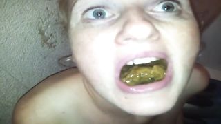 Skinny german teen eating poop from her boyfriend