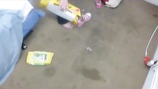 Crack whore doing enema to herself