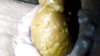 Sexy wife pooping in close up
