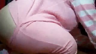Blonde hottie farting in her pink outfit
