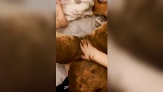 Fat wife smearing poop on her naked body