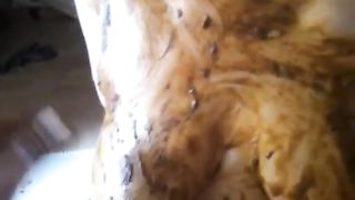 Smearing saved shit on her entire body