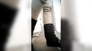 Sexy girl shitting in public bathroom