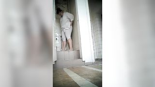 Sexy girl shitting in public bathroom