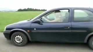 Shitting near her parked black car