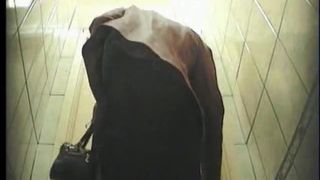 Hairy girl shitting in public bathroom