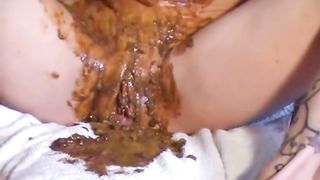 German girl masturbating with fresh shit