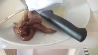 Sexy babe shitting on a home made toilet