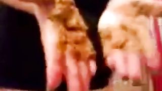 Fat girl rubbing poop on her face