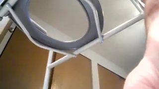 BBW granny pooping on homemade toilet