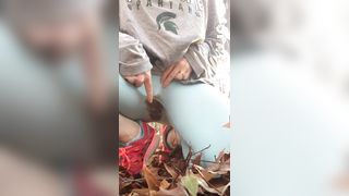 Chubby girl pooping in her blue panties