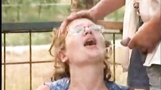 Slut with big boobs getting peed