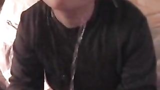 Chubby milf drinking warm piss