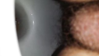Hairy wife shitting in toilet