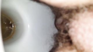 Hairy wife shitting in toilet