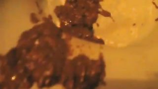 Big fat woman pooping in a hotel room