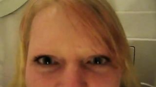 Blonde babe drinking piss