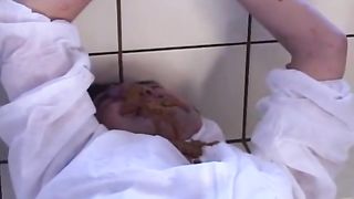 Kinky mistress shitting on her slave