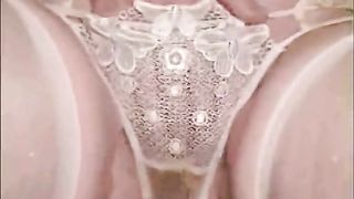 Sexy babe peeing in white panties