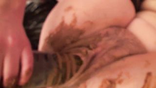 Dirty brunette fucked with shit