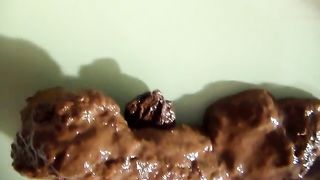 Sexy babe pooping in close up easily