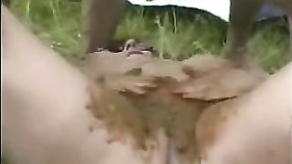 Rubbing poop on a fat slut