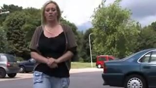 Blonde girl peeing in public