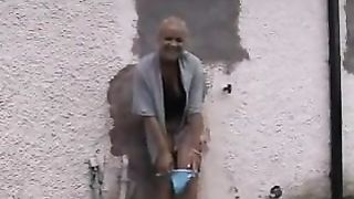 Undressed outdoor to pee there