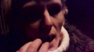Slut sucking poop outdoor