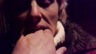 Slut sucking poop outdoor