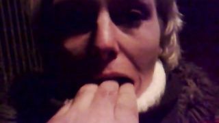 Slut sucking poop outdoor