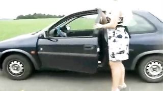 Blonde girl shitting and peeing