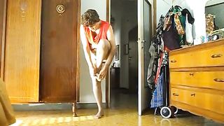 Romanian granny dancing while peeing
