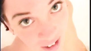 Skinny brunette college girl shitting in bathtub