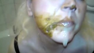 Busty German wife eating poop