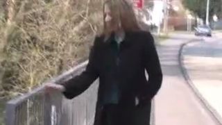 Business lady peeing in her tight skirt