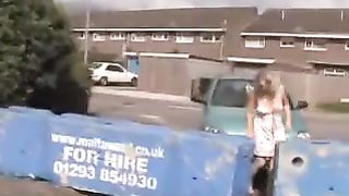 Shameless blonde milf peeing in public