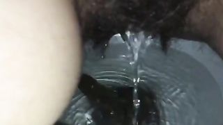 Hairy wife shitting and peeing in toilet