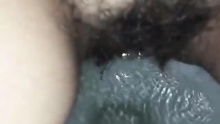 Hairy wife shitting and peeing in toilet