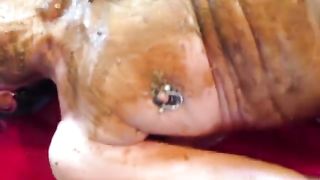 Granny masturbating with her fresh poop