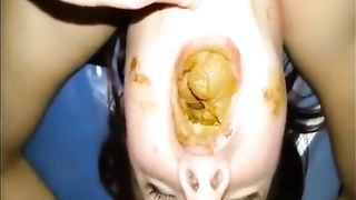 Busty wife swallows poop