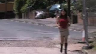 Busty Spanish girl peeing