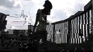 Ebony girl peeing outdoor