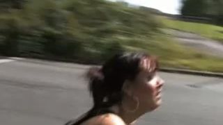 Busty girl had to pee in public