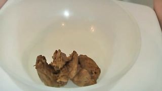 Blonde wearing high heels while pooping