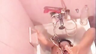 Spanish girl peeing on her own face