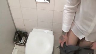 Slut eating fresh shit from a public bathroom