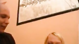 Blonde babe covered in a load