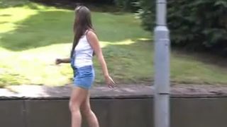 College teen showing her tits while peeing